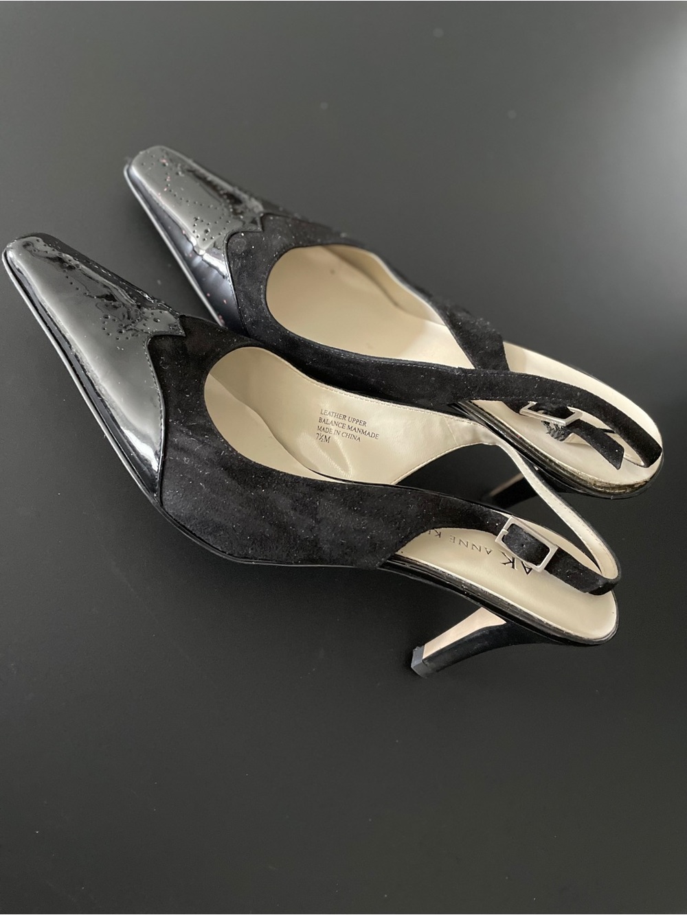 Anne Klein Vintage Mixed Media Slingback Pumps Size 7.5 Black Office and  Event
